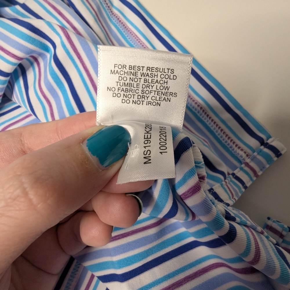 Peter Millar XL 'Summer Comfort' Polo Short Sleeve Blue Stripe - Some Pilling - Picture 12 of 16